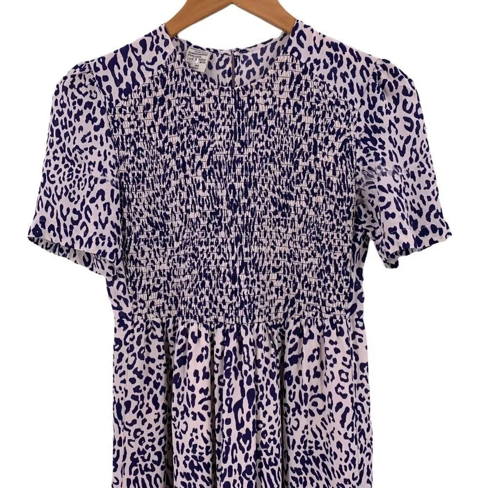 Baum und Pferdgarten ADAMARIS Blue White Leopard Silk Smocked Maxi Dress Size 36